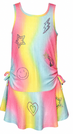 Drop Waist Rainbow Stripe Dress with Rhinestone Detail